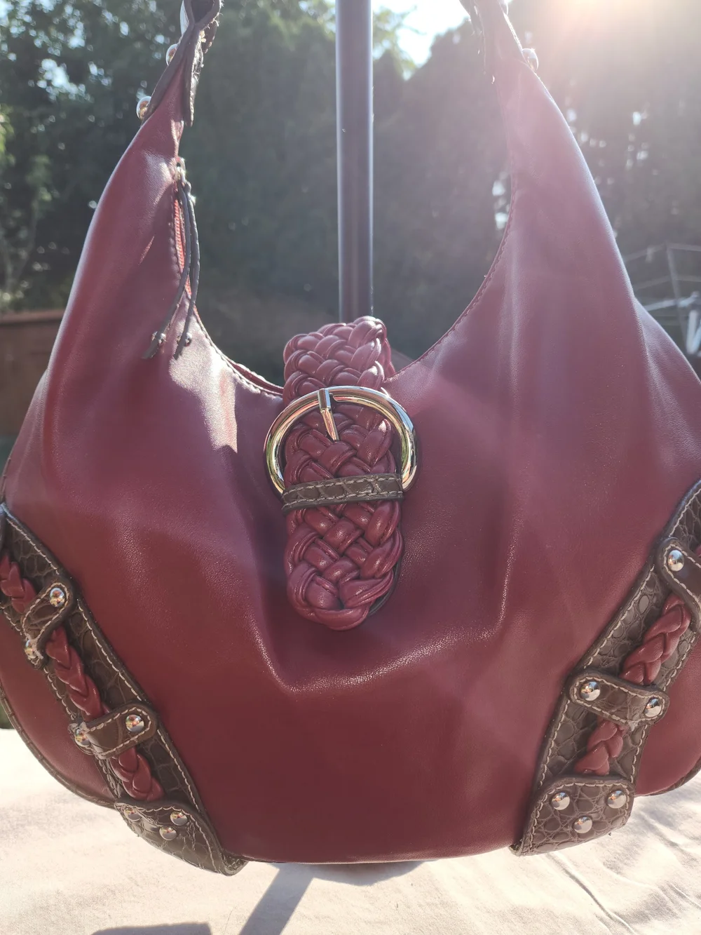 Pritzi Red Braided Accent Hobo Bag